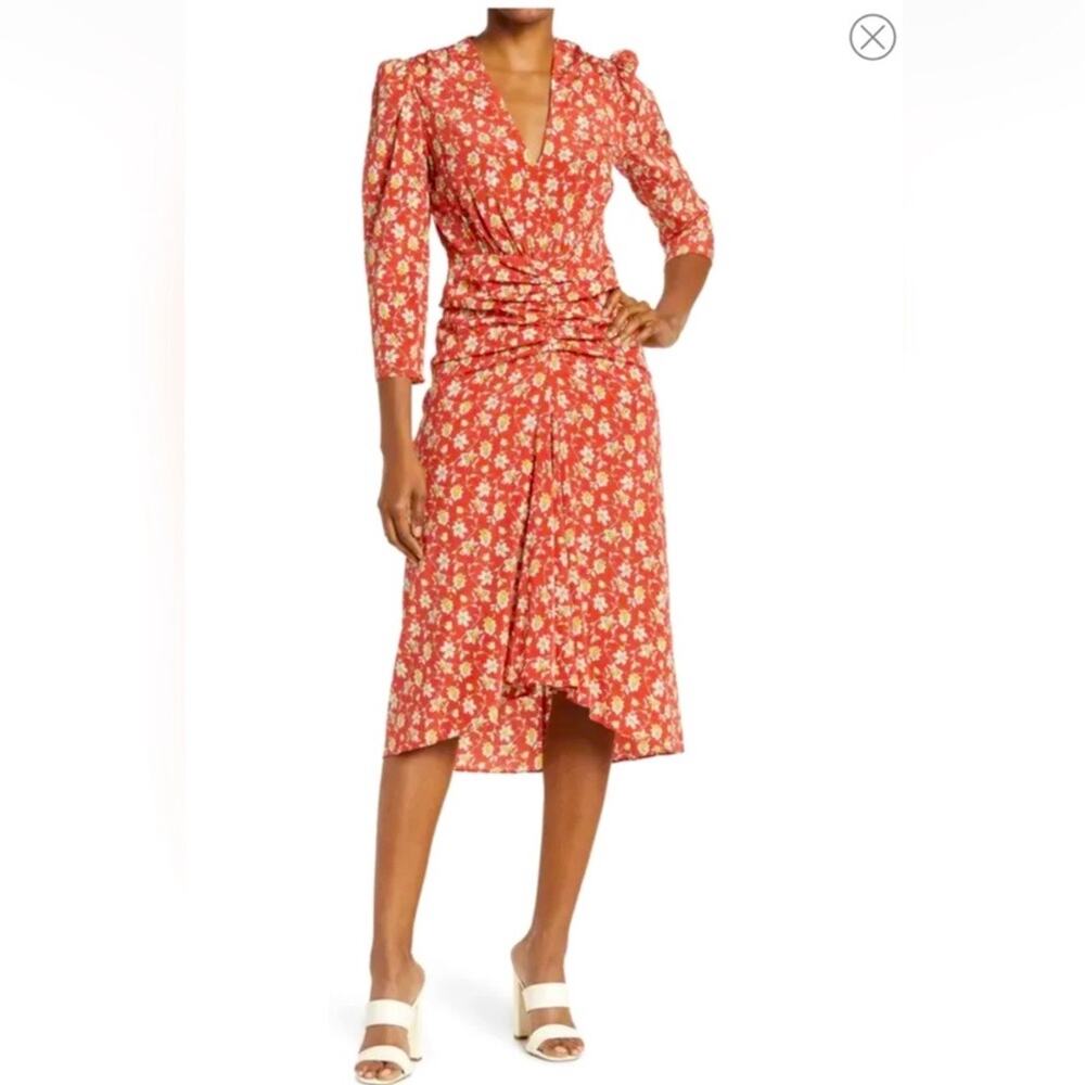 Veronica Beard Mary Ditsy Floral Silk Blend Midi Dress Women's 6 Red Yellow